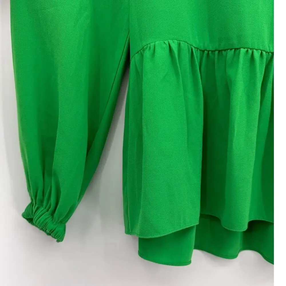 Pomander Place Carlota Peplum Blouse Emerald Green Size Medium
